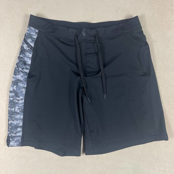 Hylete Above Knee Mens‎ Training Shorts L Black Drawstring Waist Zipper Pockets - Picture 1 of 11